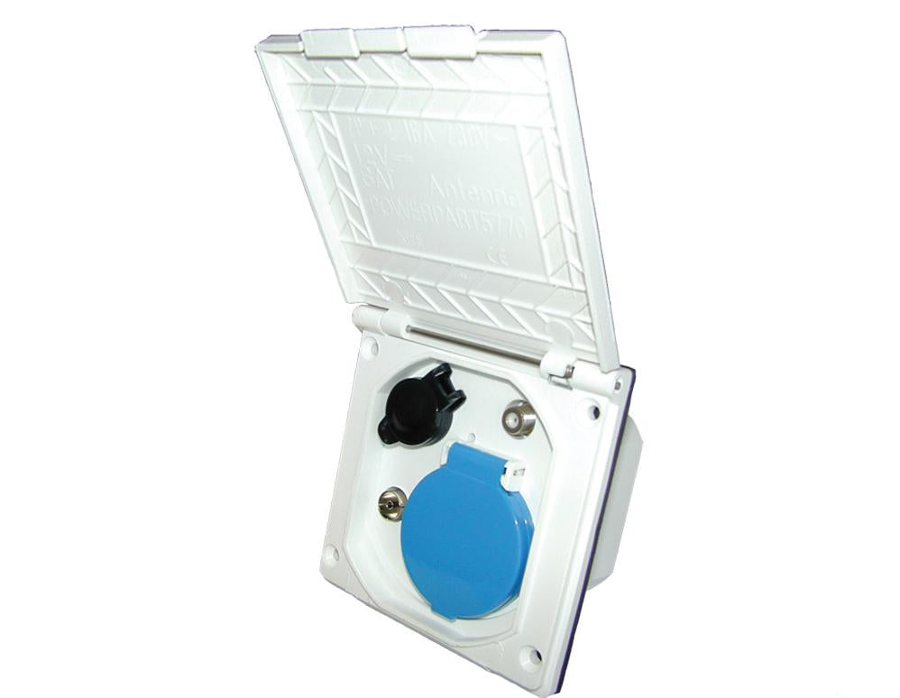 Strøm utboks 220V/12V/TV 10x10cm H05 hvit