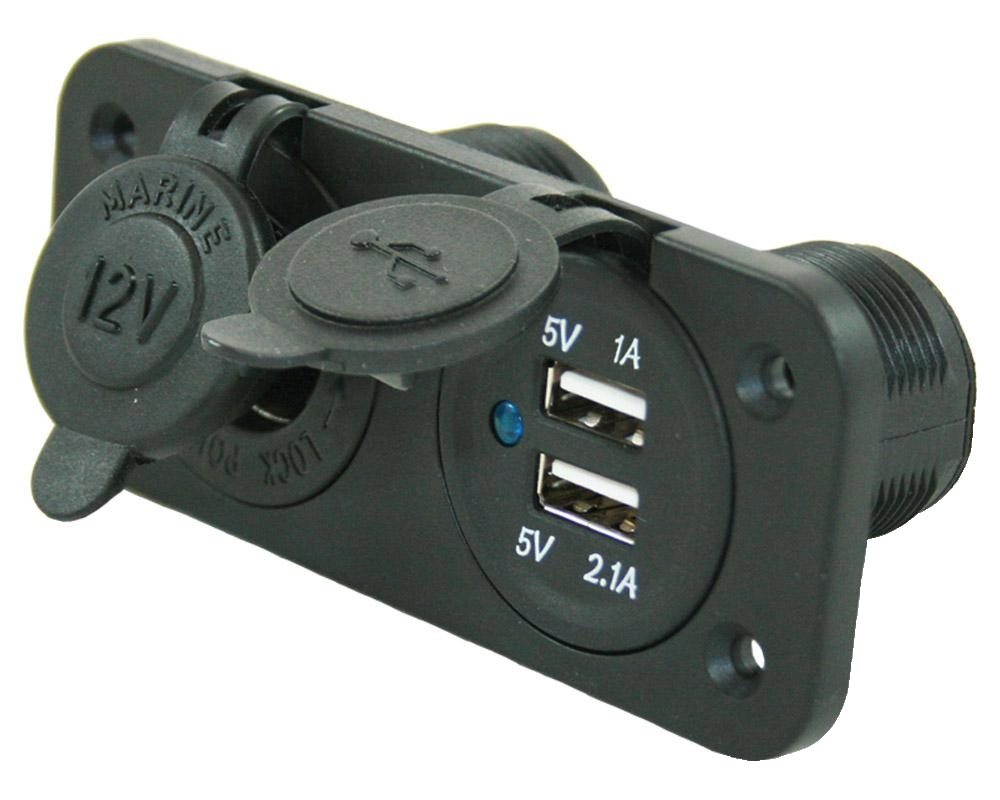 12V stikkontakt + 2 x USB lader 1A+2,1A innbygging