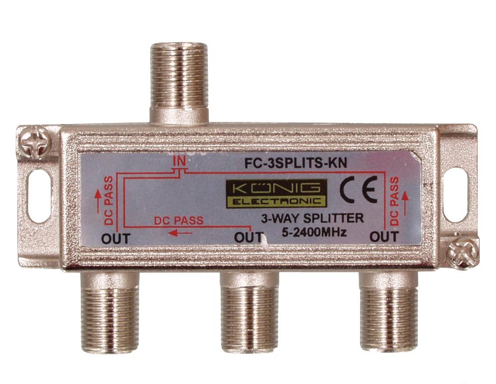 Split 3-way til f-connector m/DC-pass