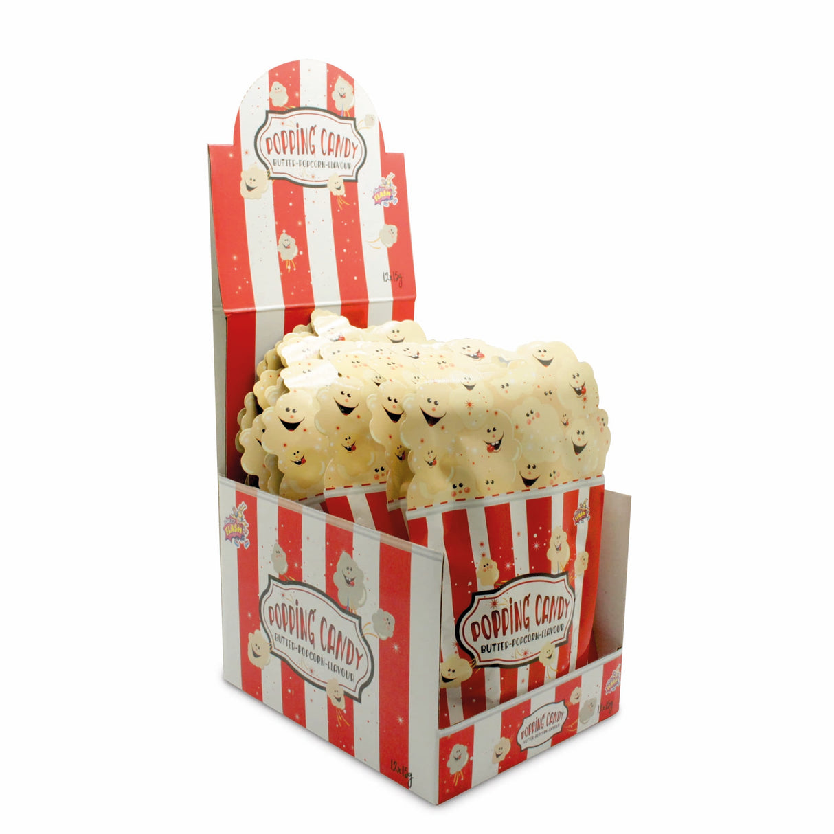 Popping Candy with Butter- popcorn Flavor. 12 stk salgsenheter i display