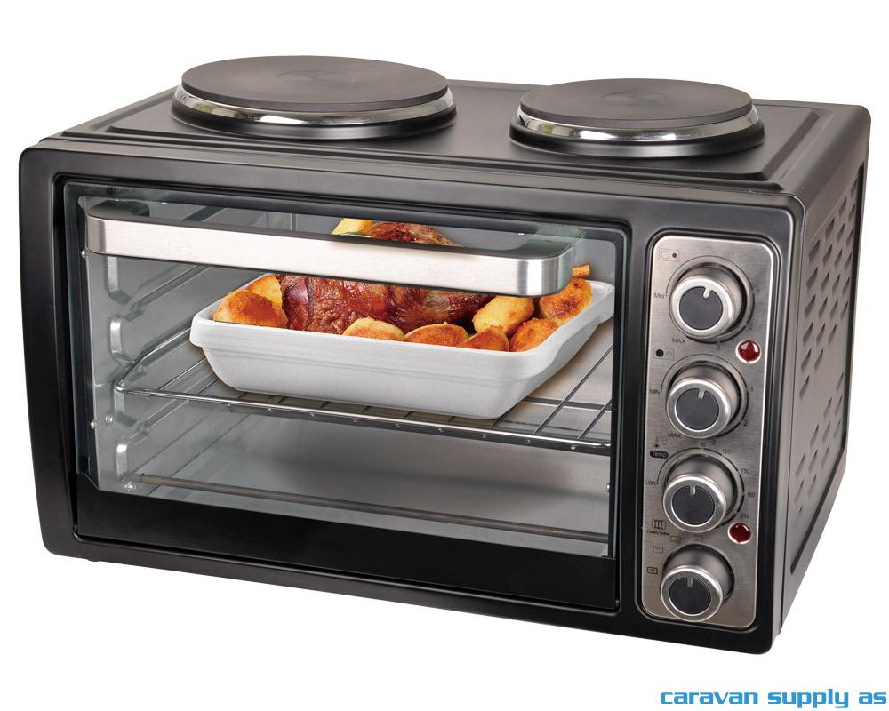 Bordkomfyr m/2 plater og stekeovn 28l svart