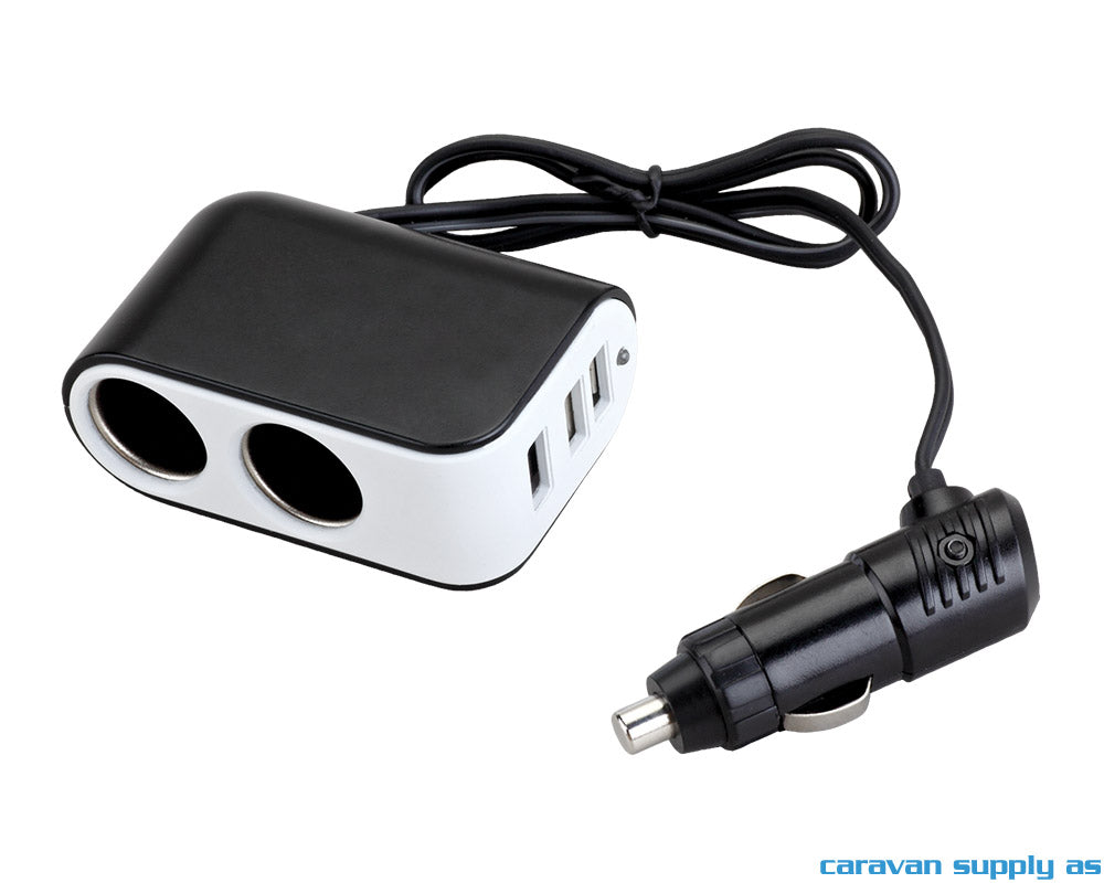 12V ADAPTER UNI PLUGG --> 2 X UNI + USB M/LEDLYS