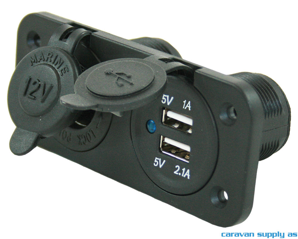 12V STIKKONTAKT + 2 X USB LADER 1A+2,1A INNBYGGING