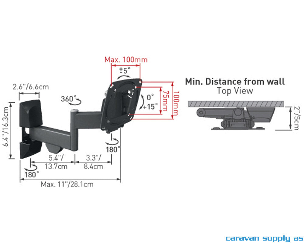 TV-FESTE BARKAN M/2 ARMER 14+9CM 26" 15KG SVART