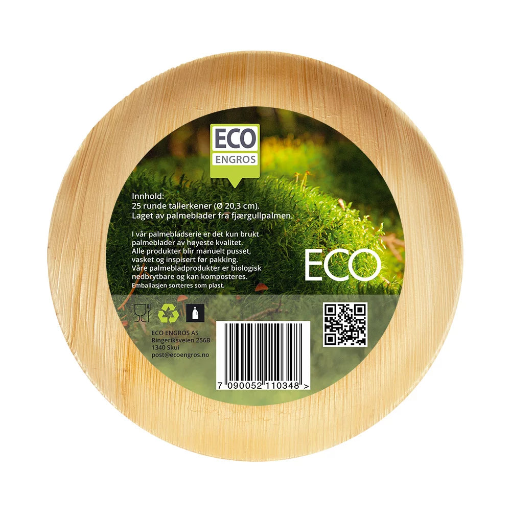 Tallerken 20,3 cm rund palmeblad 25 stk