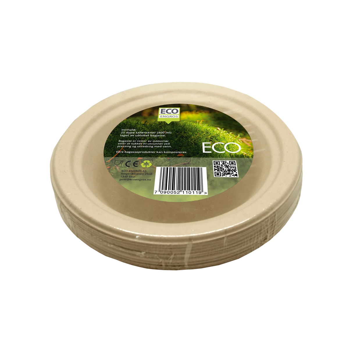 Tallerken dyp bagasse 400ml 25pk