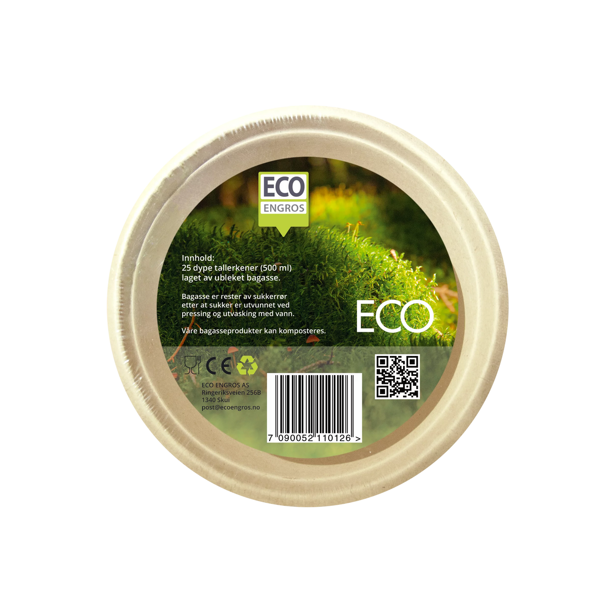 Tallerken dyp bagasse 500ml 25pk