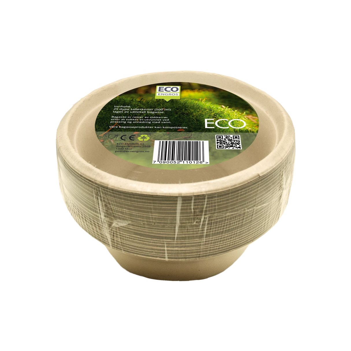 Tallerken dyp bagasse 500ml 25pk