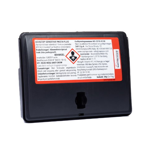 Musegift med sporings pasta - Deviltop sensitive fluo - 2x15 g