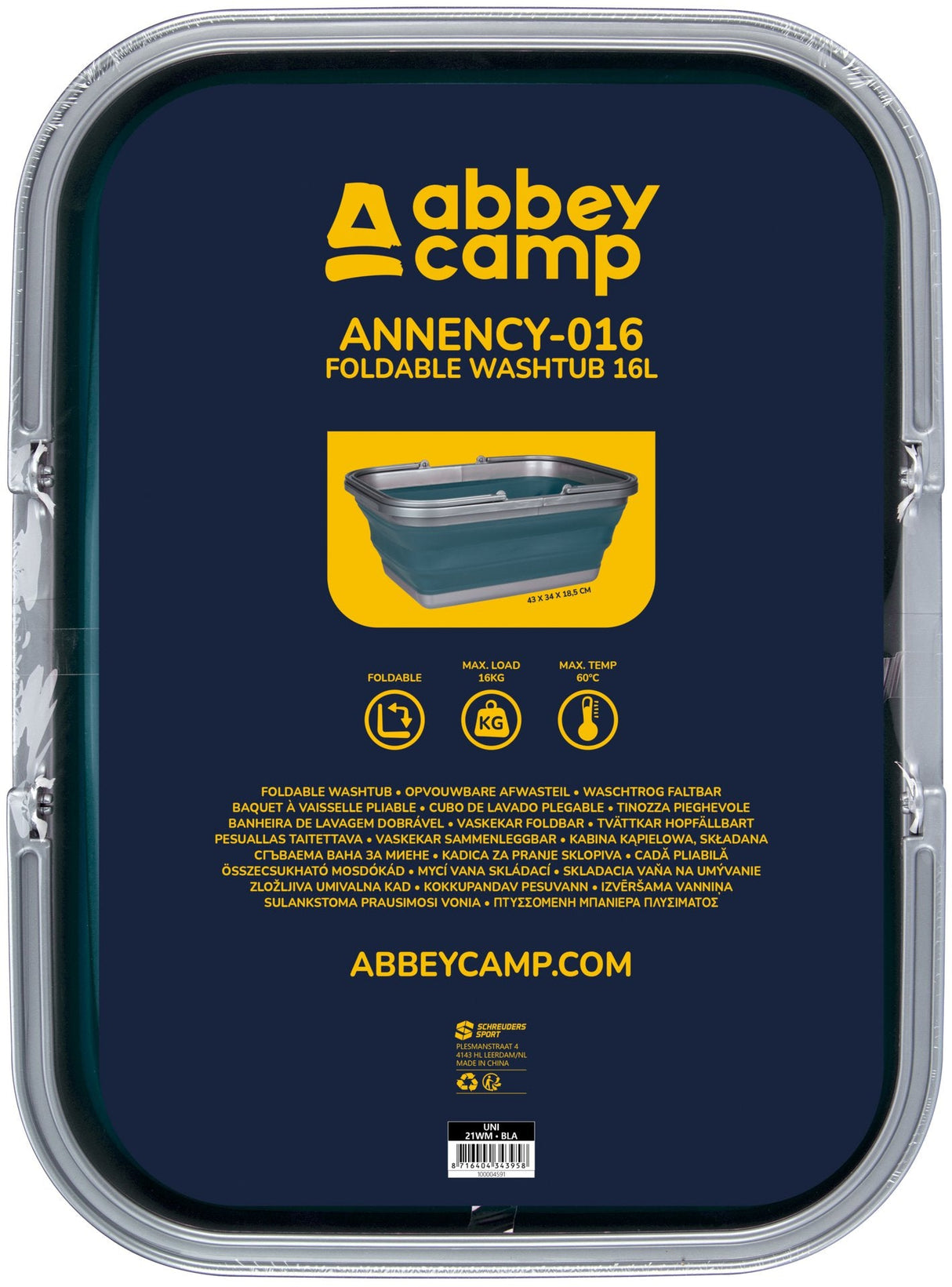 Sammenleggbar oppvaskbalje 16 liter Annency 016