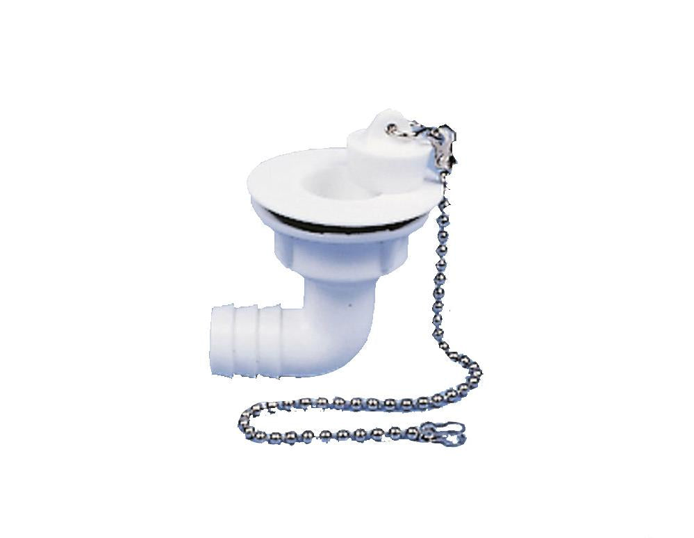 Avløp u/vannlås L Ø30mm rør 19mm m/propp hvit