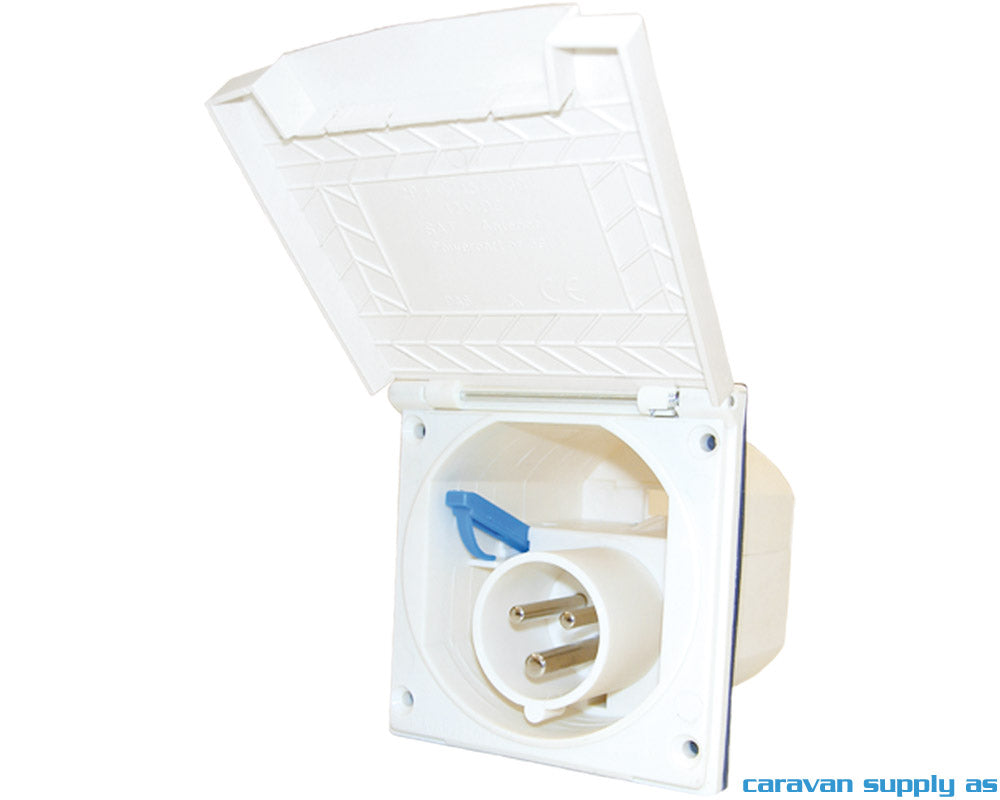 Strøm innboks 220V 10x10cm m/rektangulært lokk hvi