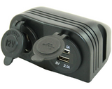 12V stikkontakt + 2 x USB lader 1A+2,1A utenpåligg