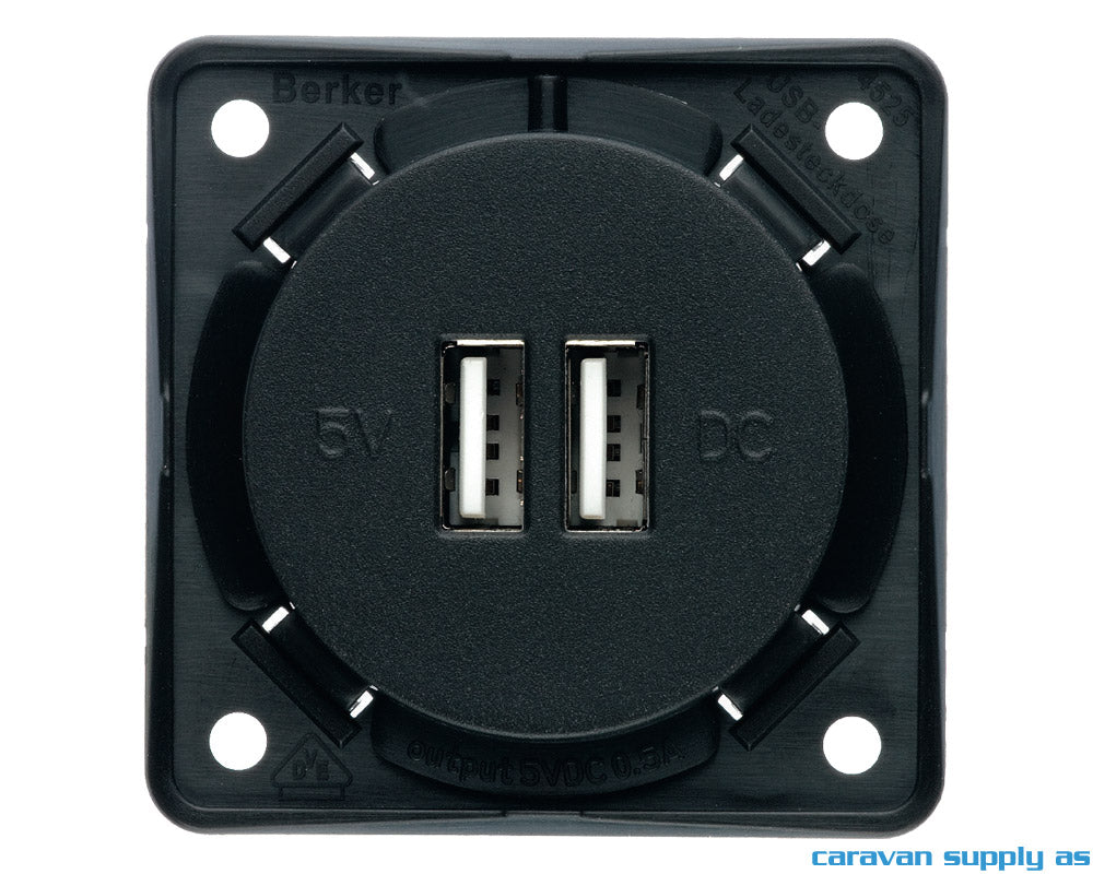 Uttak m/2 USB 12V Berker u/ramme 55x55mm antrasitt