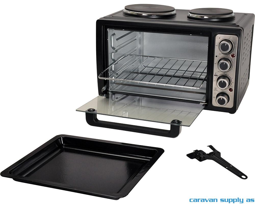 Bordkomfyr m/2 plater og stekeovn 28l svart