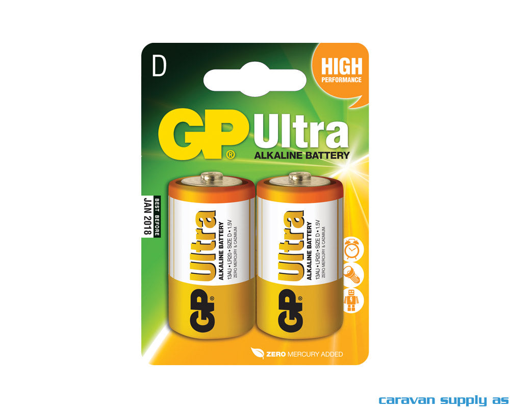 BATTERI GP ULTRA LR20/D ALKALISK 1,5V 2STK