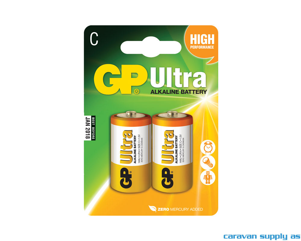 BATTERI GP ULTRA LR14/C ALKALISK 1,5V 2STK