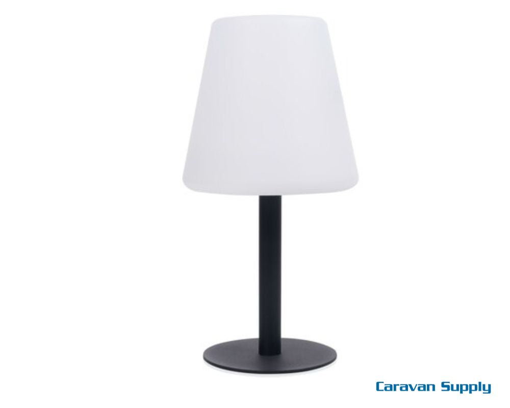 BORDLAMPE LED/SOLCELLE SVART FOT M/HVIT SKJERM