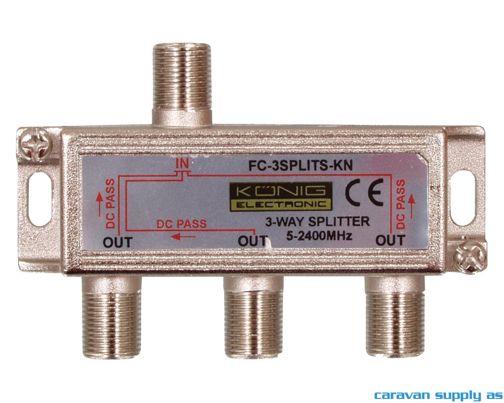 SPLIT 3-WAY TIL F-CONNECTOR M/DC-PASS