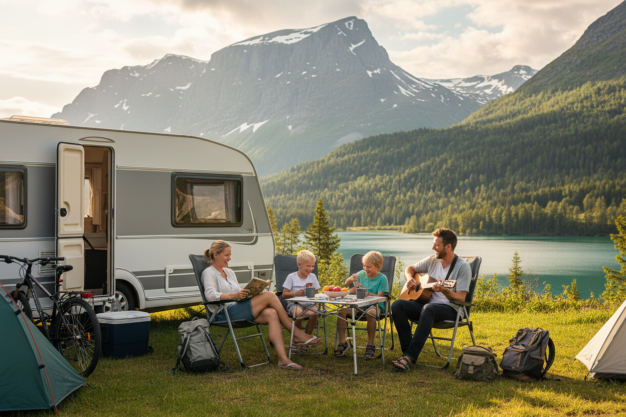 A family on a caravan/camping vacation