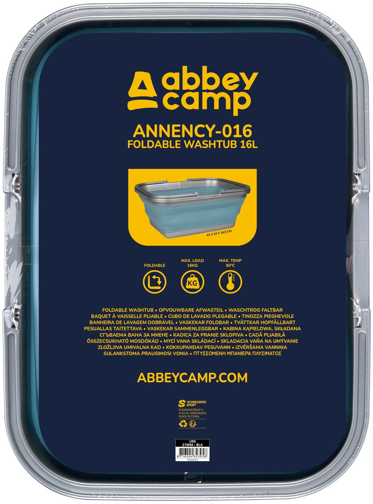Sammenleggbar oppvaskbalje 16 liter Annency 016
