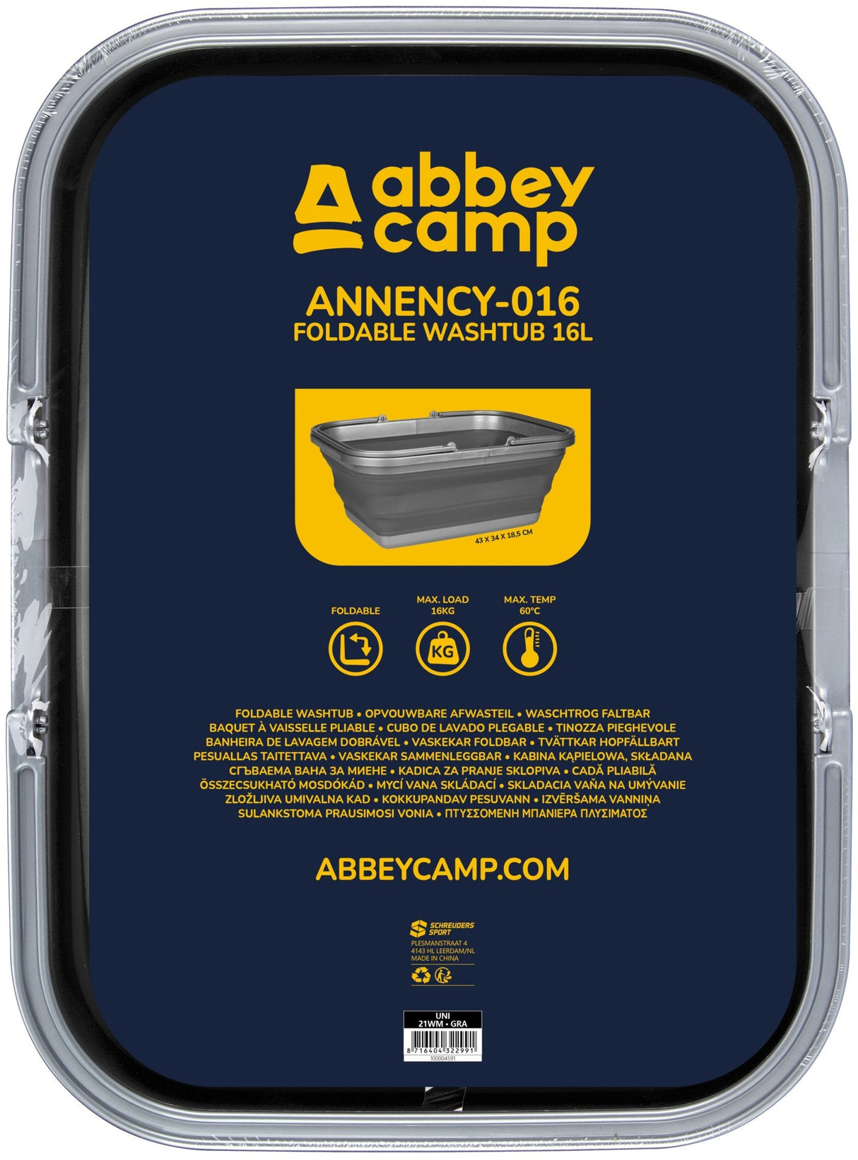 Sammenleggbar oppvaskbalje 16 liter Annency 016